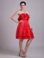 Red Empire Strapless Knee-length Taffeta Handle Flower and Pleat Prom / Cocktail Dress