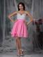 Pink and White Column Straps Mini-length Chiffon Beading Prom Dress
