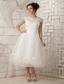 Lovely A-line Scoop Tea-length Organza Lace Wedding Dress