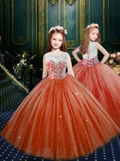 Scoop Sleeveless Clasp Handle Little Girls Pageant Dress Orange Red Tulle