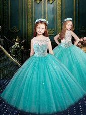 Wonderful Scoop Sleeveless Clasp Handle Little Girl Pageant Gowns Blue Tulle