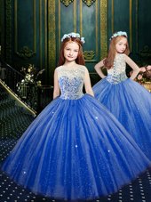 Unique Scoop Sleeveless Clasp Handle Floor Length Appliques Little Girls Pageant Gowns