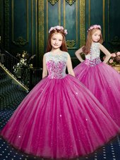 Top Selling Ball Gowns Child Pageant Dress Eggplant Purple Scoop Tulle Sleeveless Floor Length Clasp Handle