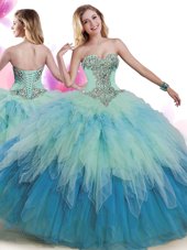 Great Tulle Sleeveless Floor Length Vestidos de Quinceanera and Beading and Ruffles
