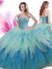 Fancy Sweetheart Sleeveless Lace Up Ball Gown Prom Dress Multi-color Tulle