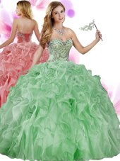 Beautiful Floor Length Ball Gowns Sleeveless Green Quinceanera Gown Lace Up