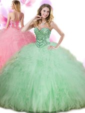 High Quality Tulle Sleeveless Floor Length Sweet 16 Quinceanera Dress and Beading and Ruffles