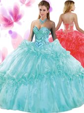 Ideal Light Blue Ball Gowns Pick Ups Sweet 16 Dress Lace Up Organza Sleeveless Floor Length