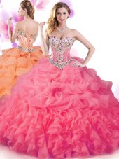 Smart Sweetheart Sleeveless Organza Quinceanera Gowns Beading and Ruffles and Pick Ups Lace Up