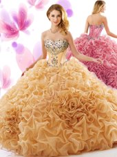 Elegant Orange Ball Gowns Organza Sweetheart Sleeveless Beading and Ruffles Lace Up Quinceanera Gown Court Train