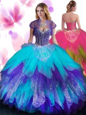 Fancy Ruffled Floor Length Ball Gowns Sleeveless Multi-color Vestidos de Quinceanera Lace Up