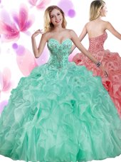 Custom Fit Sweetheart Sleeveless Organza Quinceanera Dress Beading and Ruffles Lace Up