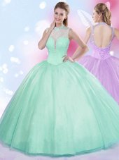 Fabulous Apple Green Sleeveless Beading Floor Length Ball Gown Prom Dress