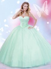 Customized Apple Green Lace Up Sweetheart Beading 15 Quinceanera Dress Tulle Sleeveless