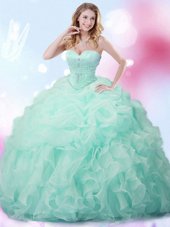 Elegant Apple Green Sweet 16 Quinceanera Dress Military Ball and Sweet 16 and Quinceanera and For with Beading and Ruffles and Pick Ups Sweetheart Sleeveless Brush Train Lace Up