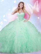 Flare Sleeveless Beading and Ruffles Lace Up Quinceanera Gown