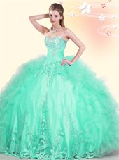 Chic Apple Green Sleeveless Tulle Lace Up Quinceanera Gown for Military Ball and Sweet 16 and Quinceanera