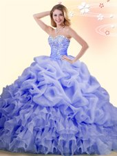 Stunning Pick Ups With Train Lavender Quince Ball Gowns Sweetheart Sleeveless Brush Train Lace Up