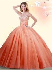 Orange Lace Up Sweetheart Beading Sweet 16 Quinceanera Dress Tulle Sleeveless