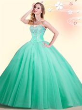 Best Selling Tulle Sleeveless Floor Length 15th Birthday Dress and Beading