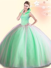 Hot Selling Tulle High-neck Sleeveless Backless Beading 15th Birthday Dress in