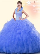 Smart High-neck Sleeveless Tulle 15 Quinceanera Dress Beading and Ruffles Backless