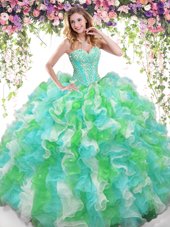 Floor Length Multi-color 15 Quinceanera Dress Organza Sleeveless Beading and Ruffles