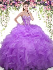 Custom Made Lavender Sleeveless Beading and Ruffles Floor Length Quinceanera Dress