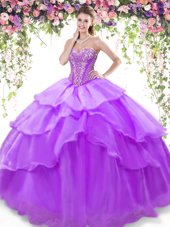Exquisite Lavender Sleeveless Beading and Ruffled Layers Floor Length Quinceanera Dress