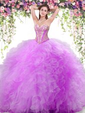 Graceful Sweetheart Sleeveless Tulle Ball Gown Prom Dress Beading and Ruffles Lace Up