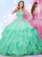 Most Popular Apple Green Sweetheart Neckline Beading and Ruffles Sweet 16 Dresses Sleeveless Lace Up