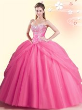 Pretty Watermelon Red Sweetheart Neckline Beading Sweet 16 Quinceanera Dress Sleeveless Lace Up