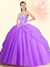 Custom Made Lilac Ball Gowns Beading Quinceanera Dress Lace Up Tulle Sleeveless Floor Length