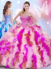 High Quality Multi-color Lace Up Sweetheart Beading and Ruffles Sweet 16 Quinceanera Dress Organza Sleeveless