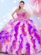 Perfect Multi-color Sleeveless Beading and Ruffles Quince Ball Gowns