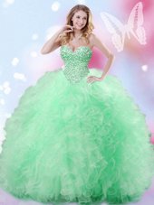 Elegant Ball Gowns Beading and Ruffles Quinceanera Dress Lace Up Tulle Sleeveless Floor Length