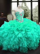 Lovely Floor Length Ball Gowns Sleeveless Turquoise 15th Birthday Dress Lace Up