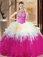 Smart Scoop Multi-color Ball Gowns Beading 15th Birthday Dress Lace Up Tulle Sleeveless Floor Length