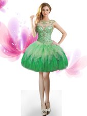 Edgy Green Scoop Lace Up Beading and Ruffles Cocktail Dresses Sleeveless
