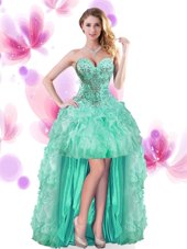 Colorful High Low Ball Gowns Sleeveless Turquoise Pageant Dresses Lace Up