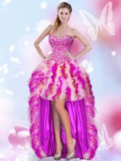 Captivating Multi-color Tulle Lace Up Pageant Dress for Teens Sleeveless High Low Beading and Ruffles