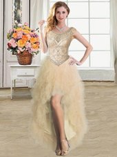 Stylish Champagne Ball Gowns Tulle Scoop Sleeveless Ruffles High Low Lace Up Military Ball Dresses