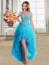 Scoop Baby Blue Sleeveless Tulle Lace Up Pageant Dress for Teens for Prom and Party