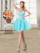 Edgy Aqua Blue Sleeveless Beading Mini Length Prom Homecoming Dress
