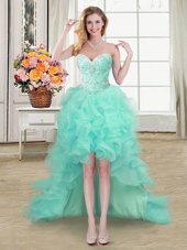 Spectacular Organza Sleeveless High Low Pageant Dress for Teens and Beading and Ruffles