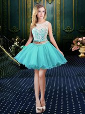 Edgy Scoop Mini Length Ball Gowns Sleeveless Aqua Blue Homecoming Party Dress Clasp Handle