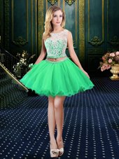 Colorful Scoop Sleeveless Lace Up Mini Length Beading and Lace and Appliques Prom Dresses