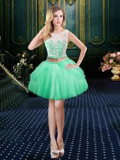 High End Turquoise Clasp Handle Scoop Lace Junior Homecoming Dress Tulle Sleeveless