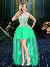 Extravagant Scoop Clasp Handle Organza Sleeveless High Low Party Dress for Toddlers and Beading