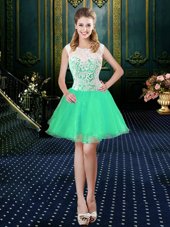 Enchanting Scoop Sleeveless Teens Party Dress Mini Length Lace Turquoise Organza